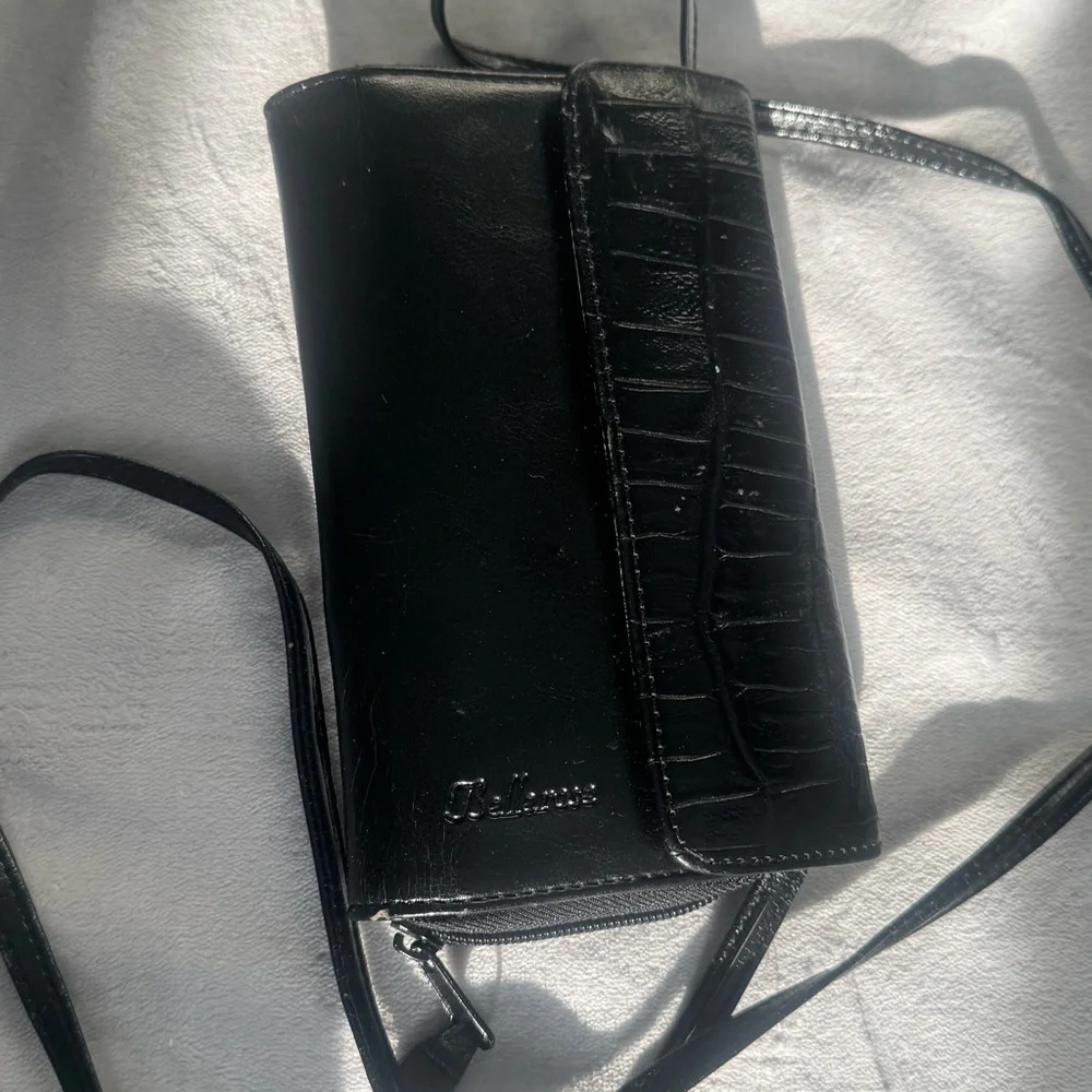 Vintage Bellerose Black Leather Crossbody Wallet Purse – Organizer Bag Y2K‎